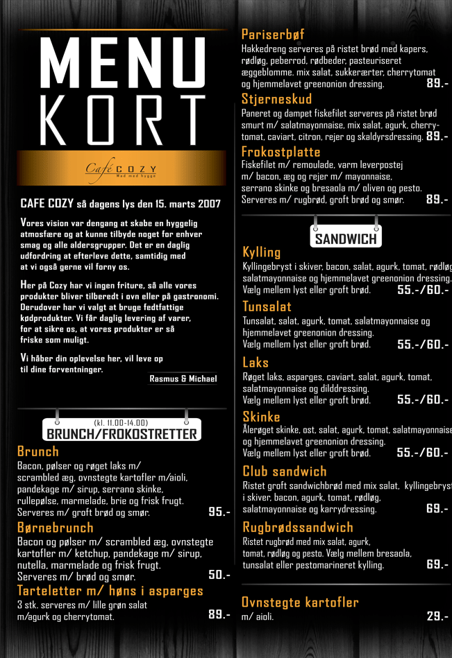 Menukort Cafe Cozy i Hedensted Café Cozy ApS