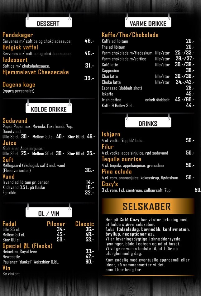 Menukort Cafe Cozy i Hedensted Café Cozy ApS