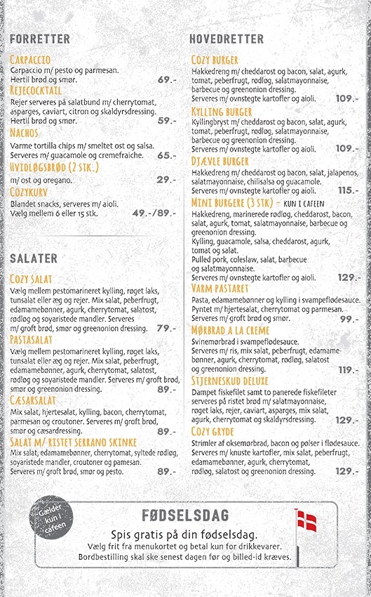 Menukort Café i Hedensted tilbyder mad med hygge Book bord!